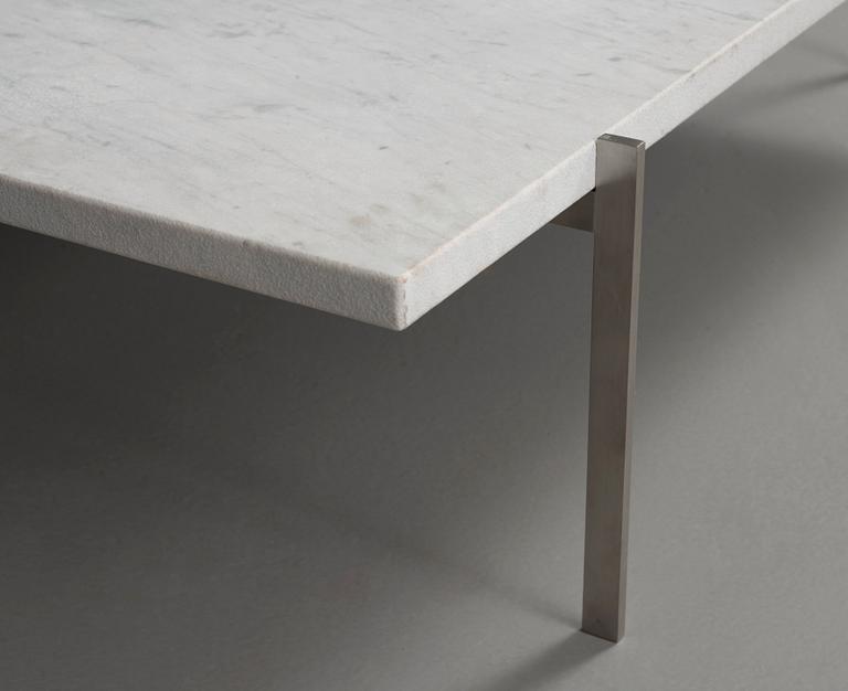 A Poul Kjaerholm 'PK-61A' marble top sofa table, Fritz Hansen, Denmark 2012.