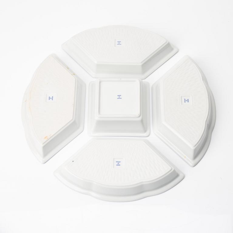 A Japanese blue and white six piece cabaret on a 'lazy Susy', secon half of the 20th century.