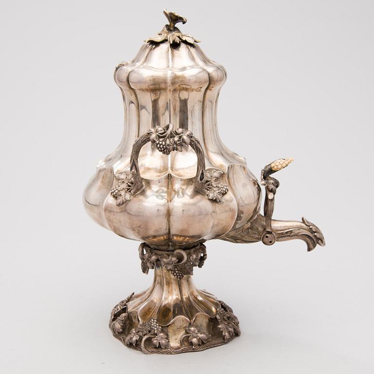 A Finnish neo rococo silver samovar by Anders Wilhelm Felixsson, Lovisa 1857.