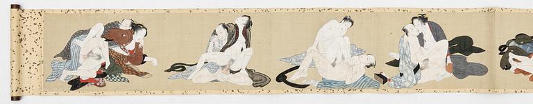 Makimono/a scroll painting, shunga, ink and colour on silk, Japan, 19th century.