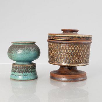 Stig Lindberg, a lidded stoneware bowl and a vase, Gustavsberg Studio 1963 and 1965.