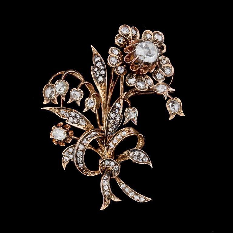 BROSCH, rosenslipade diamanter, 1800/1900.