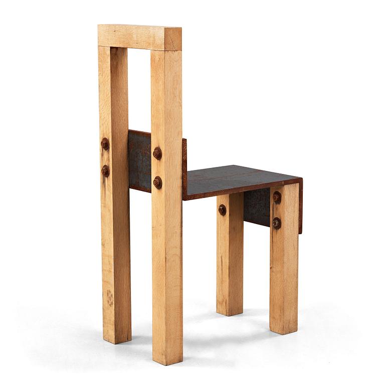 Jonas Bohlin, a 'Sto' oak and iron chair, Stockholm 1990.