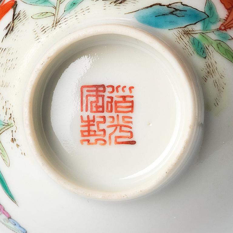 A set of five 'rooster' cups, early 20th Century, Daoguang seal mark in red.