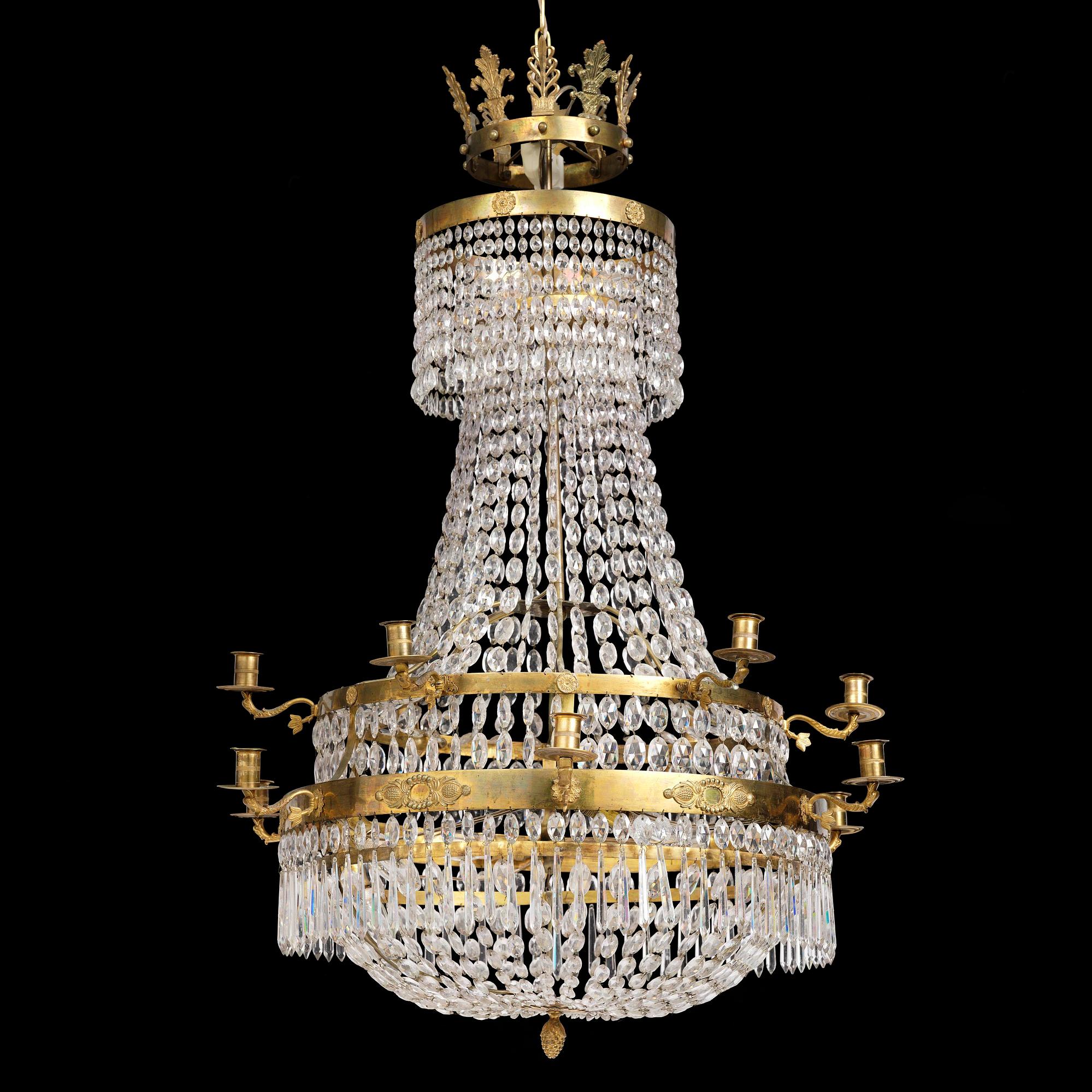 A Swedish Empire twelve-branch chandelier, Stockholm, early 19th century.