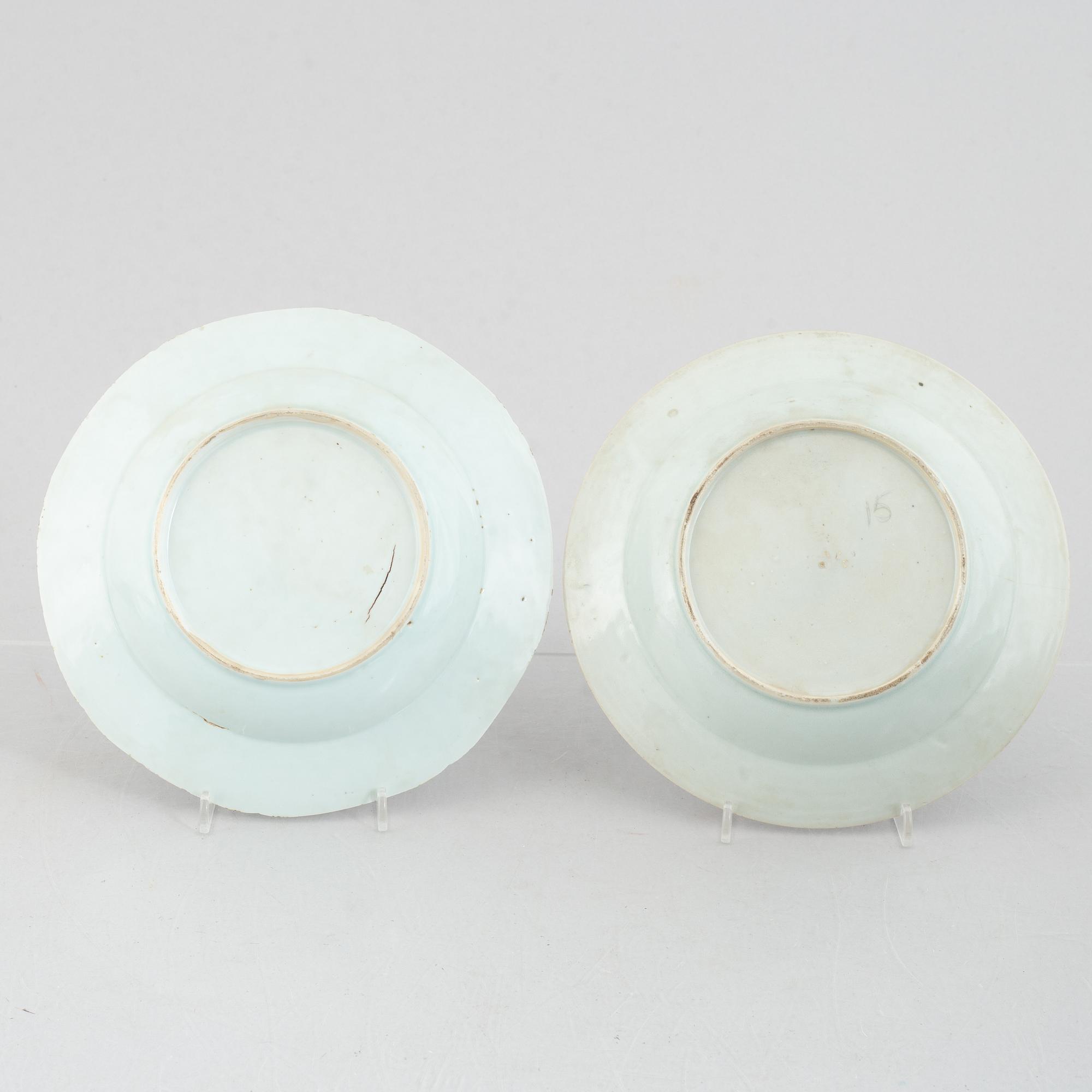 Tallrikar, 6 st, kompaniporslin, Kina, Qianlong (1736-95).