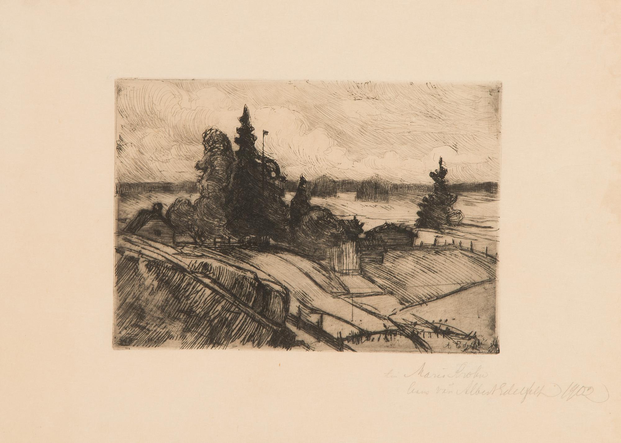 Albert Edelfelt, etching, signed with dedication and numbered 1902.