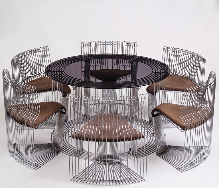 Verner Panton, a "Pantonova" dining table with 6 chairs,
Fritz Hansen, Denmark, ca 1971.