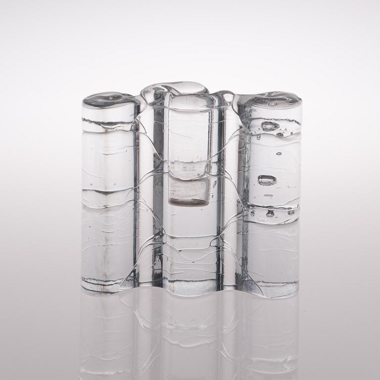 A glass sculpture / a set of three candlesticks, the Archipelago series. Signed Timo Sarpaneva.