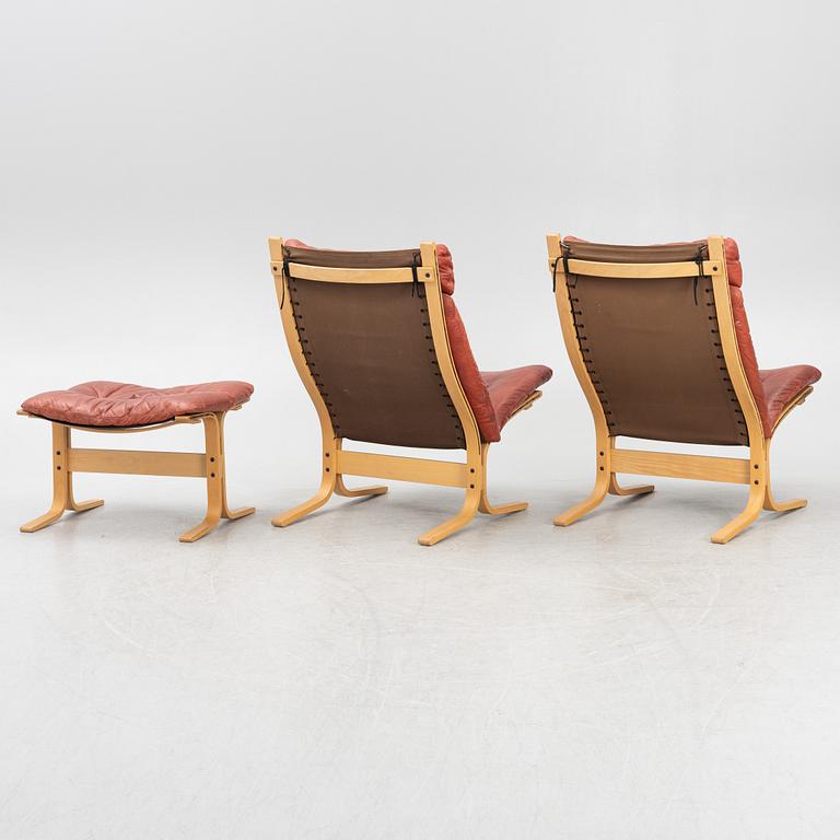 Ingemar Relling, a pair of "Siesta" lounge chairs with ottoman, Westnofa, Norway.