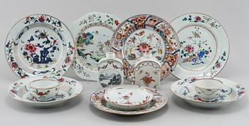 PARTI PORSLIN, 11 delar, Kina, 1700-tal.