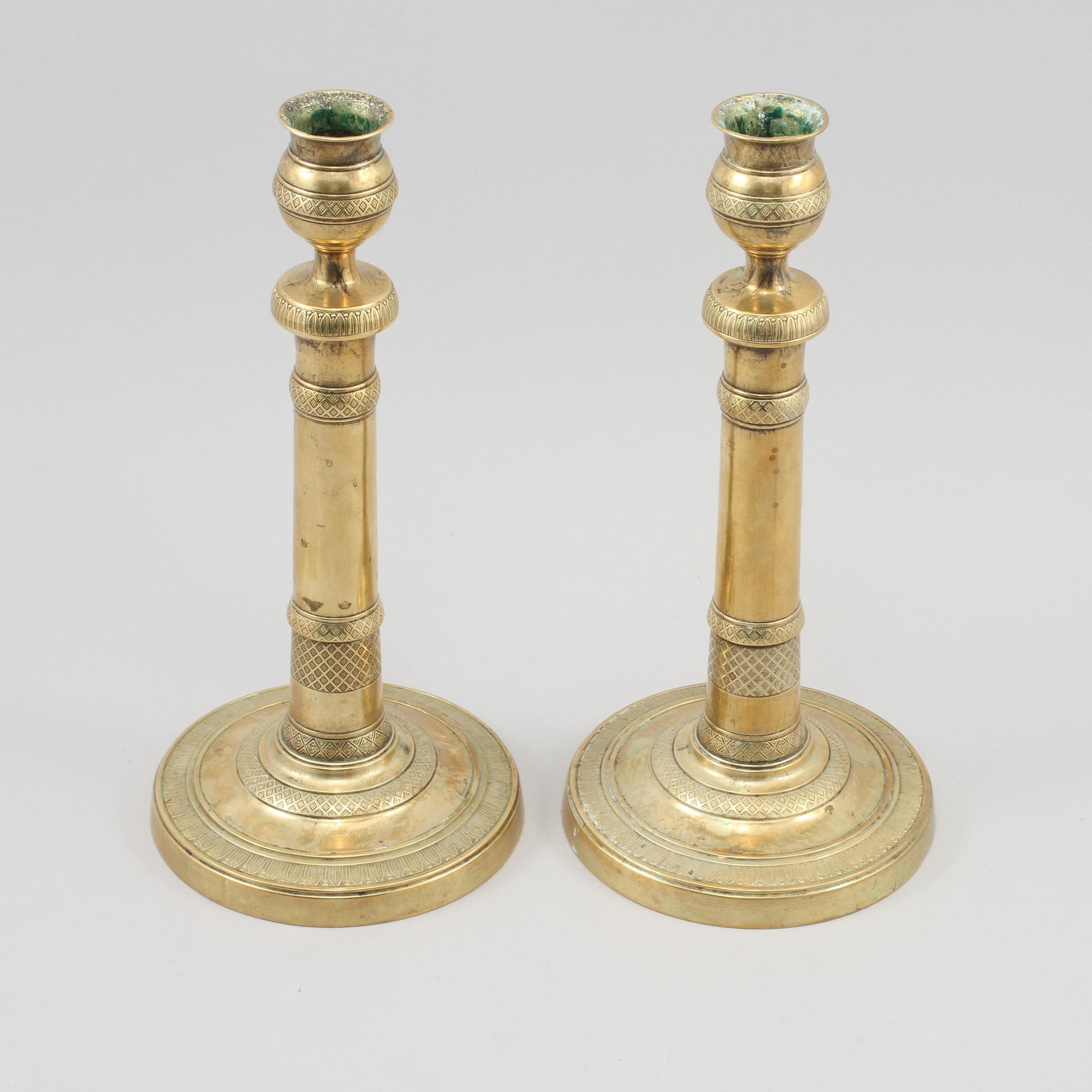 LJUSSTAKAR, ett par, mässing, empire, 1800-talets första hälft.