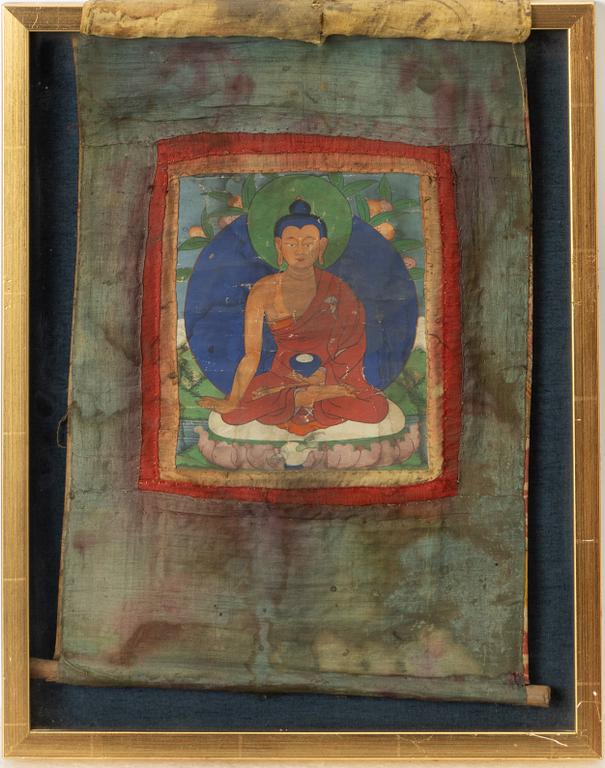 Unidentified artists, Buddhist motifs, four pieces, Tibet, 20th century.