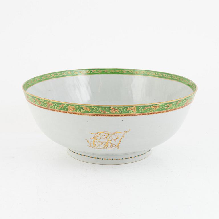 A large enamelled punch bowl, Qing dynasty, Qianlong (1736-95). With monogram CFJ or CJJ.