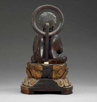 BUDDHA på TRON, trä och lack. Japan, 1800-tal.