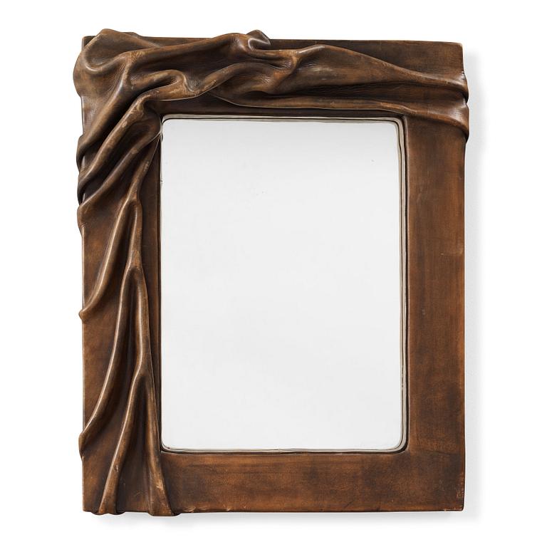 A 20th century leather framed mirror, unknown designer.