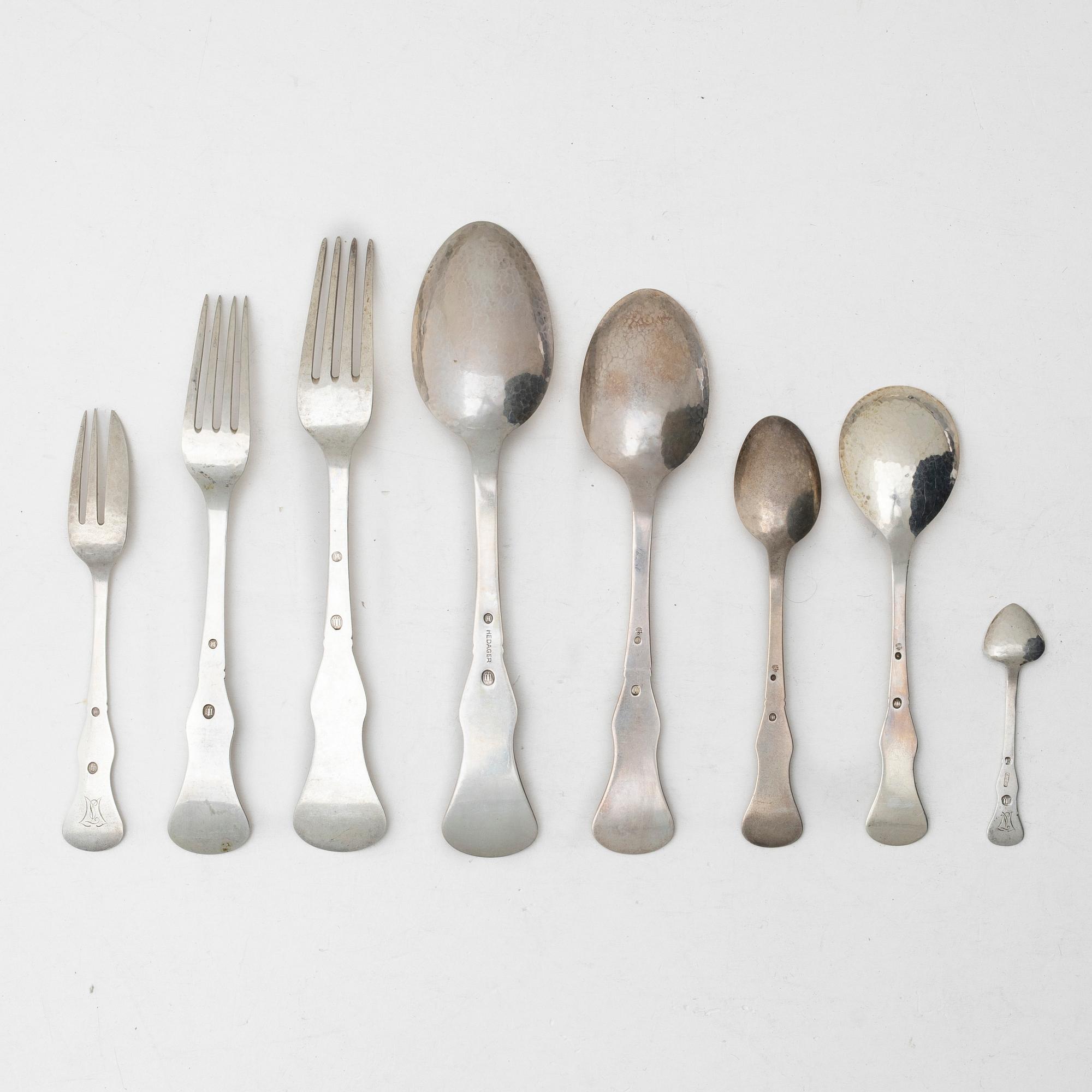 Bestickuppsättning, 75 delar, silver, bl a CF Heise, Köpenhamn 1928.