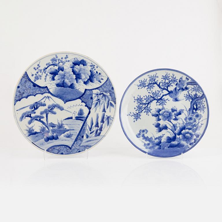Two large blue and white Japanese porcelain dishes, Meiji (1868-1912).