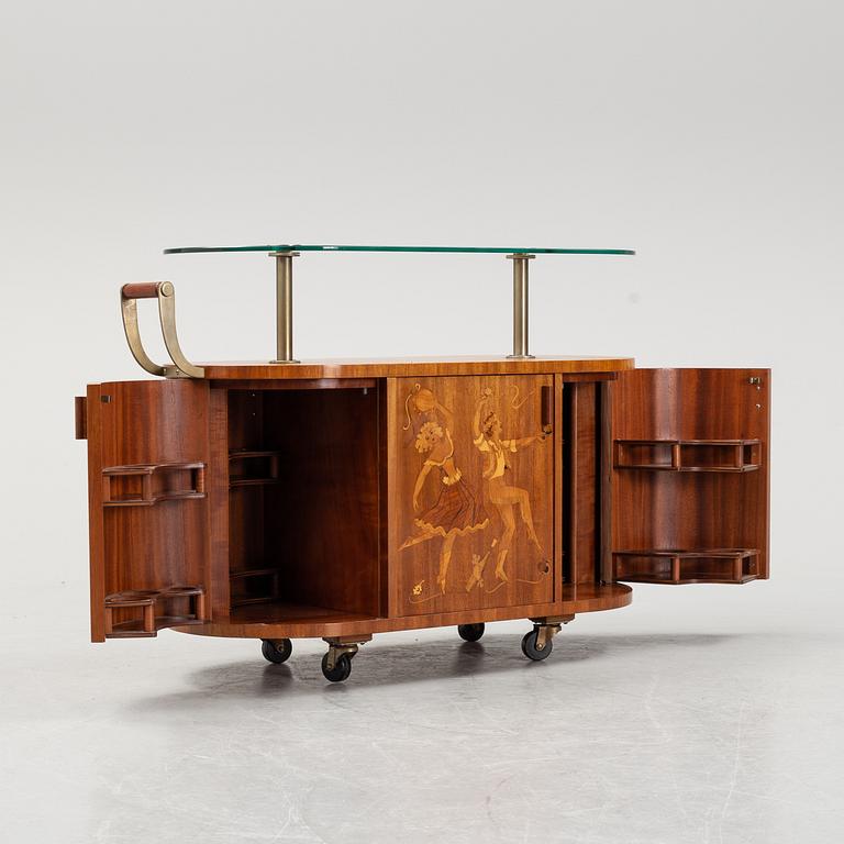 Birger Ekman, attributed to, a Swedish Modern bar-trolley by Mjölby Intarsia, 1930-1940's.