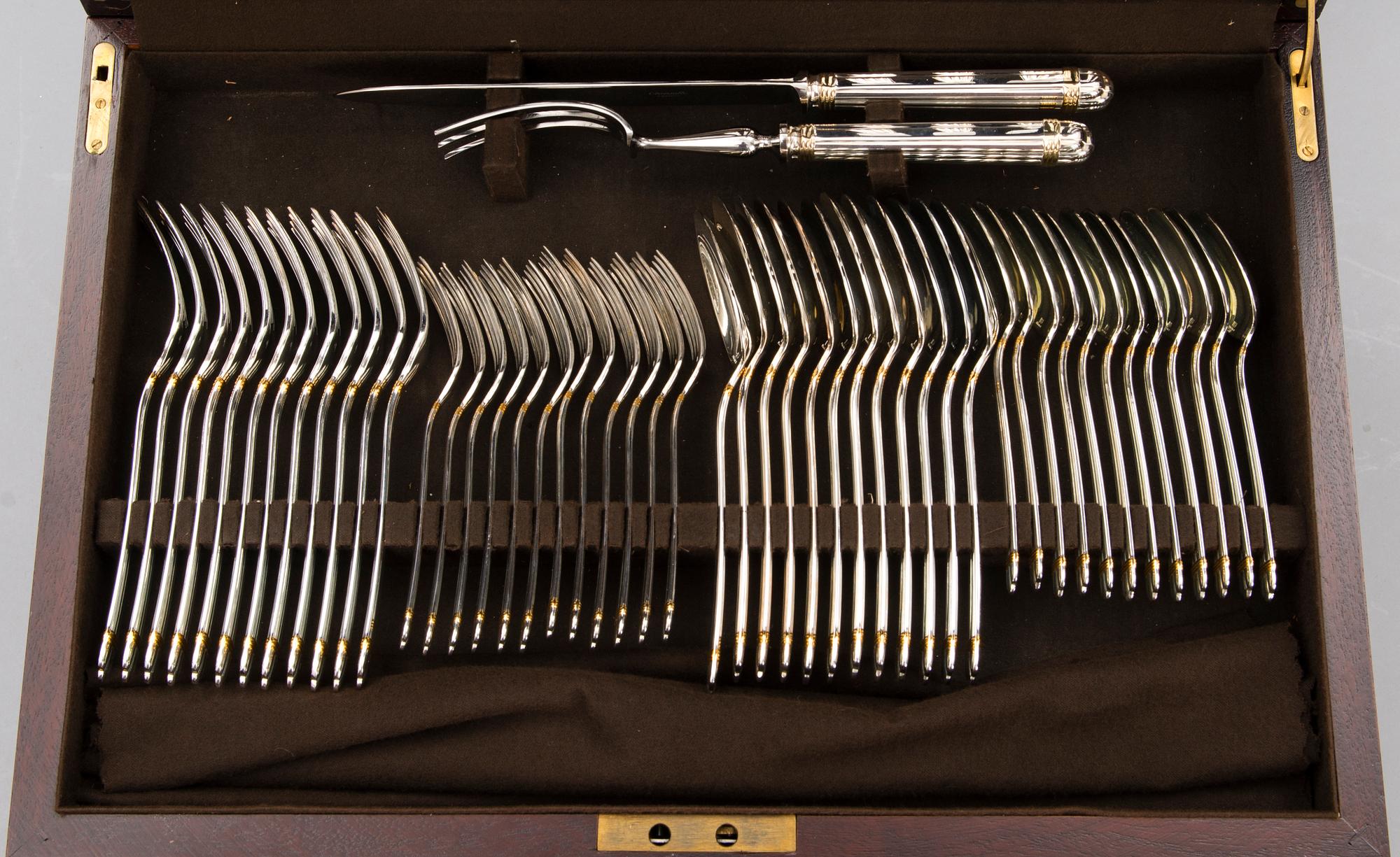 CHRISTOFLE 123-piece Aria Gold Ring Silver Plated Cutlery Set for Twelve persons.