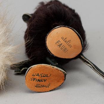 A 'Stinky' Moomin characters figure from Atelier Fauni, Finland, 1950's/60's and one unknown maker.