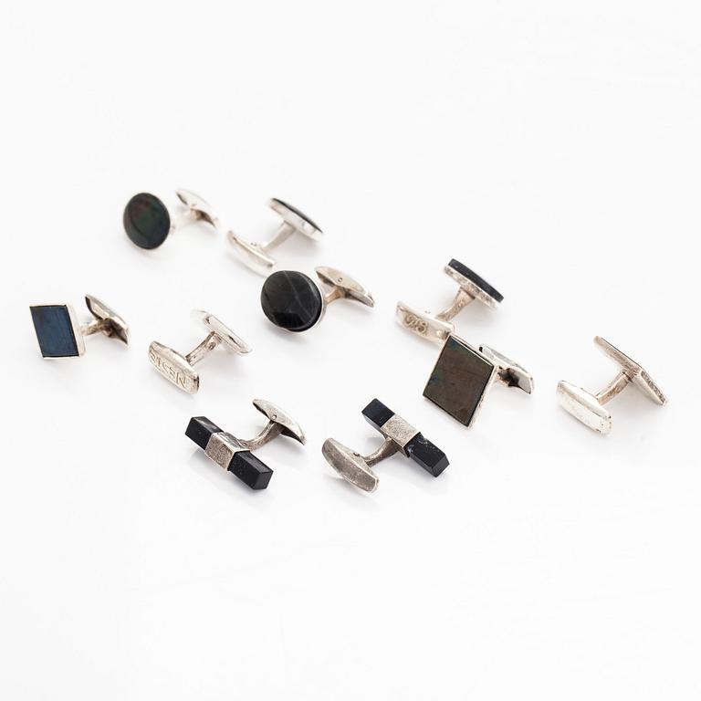 Cufflinks, 5 pairs, spectrolite, silver, Finland.