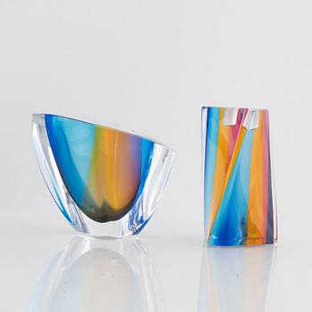 Göran Wärff, a 'Fenomen' glass candlestick and a vase, Kosta Boda.