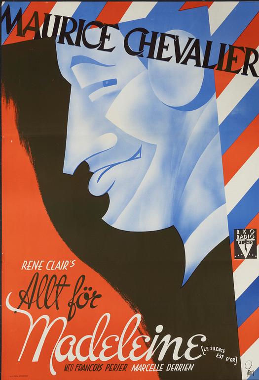 Gösta Åberg, a vintage movie poster, 'Allt för Madeleine (Le Silence est d'Or)', 1947.