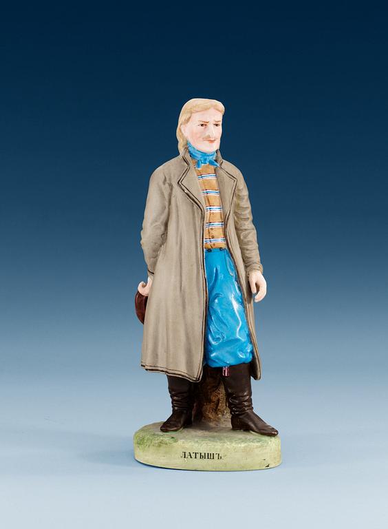 A Russian bisquit figure of a Lett man, Gardner manufactory, ca 1900.