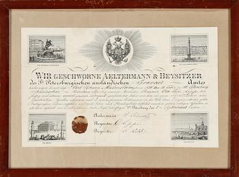 RYSKT GESÄLLBREV, Gravörskrået, St Petersburg 1848.