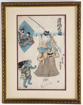 Utagawa Kunisada, 2 coloured woodblock prints, Japan, 19th century.