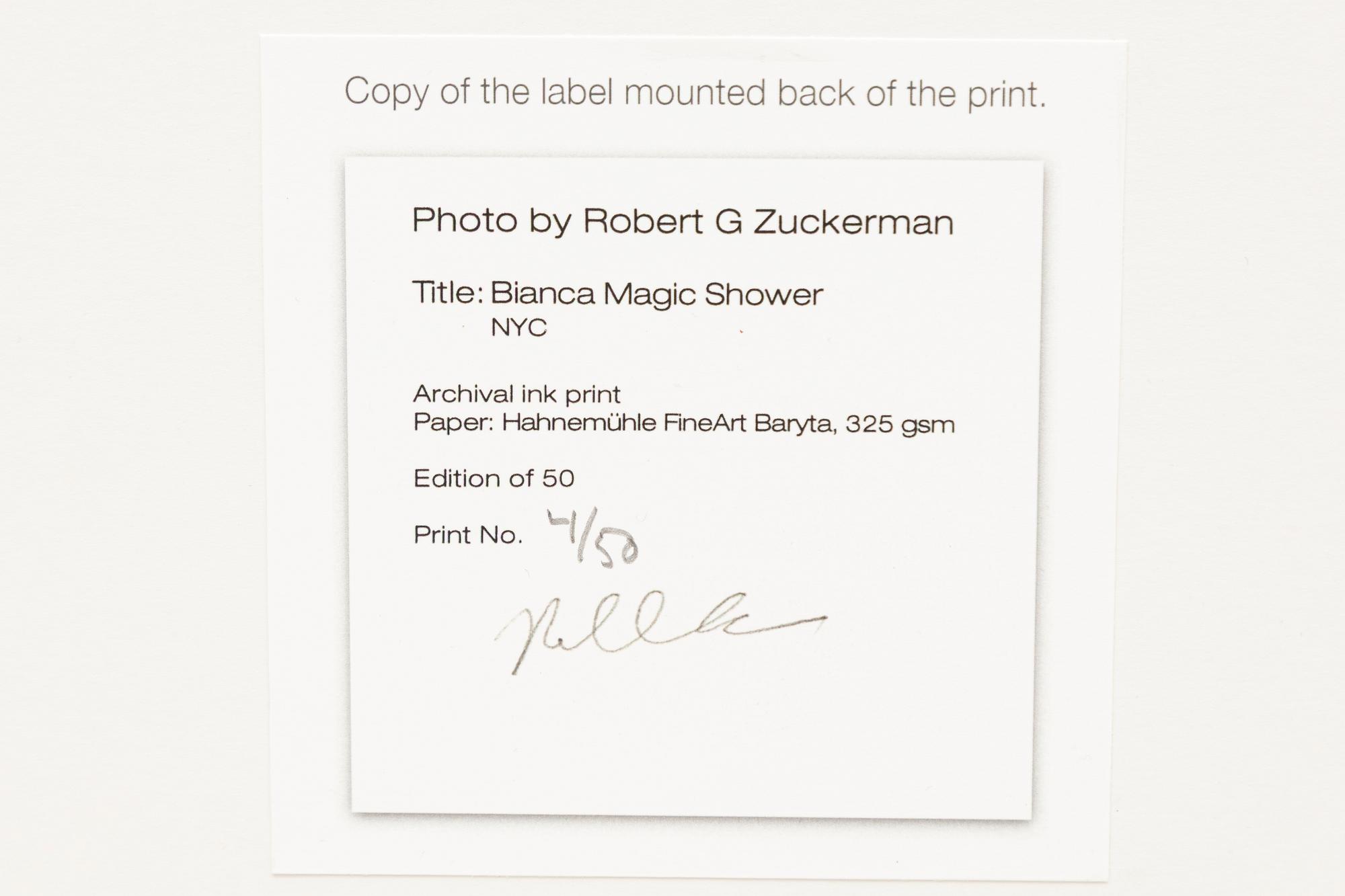 Robert Zuckerman, "Bianca Magic Shower, NYC".