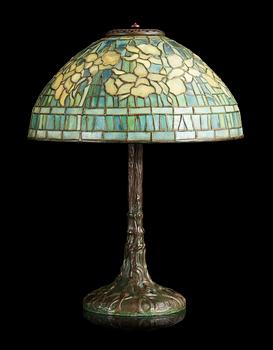 501. A Tiffany Studios Art Nouveau 'Daffodils' bronze base table lamp, New York circa 1910-15.