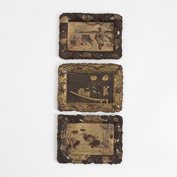 A set of three Japanese metal trays, Meiji (1868-1912).