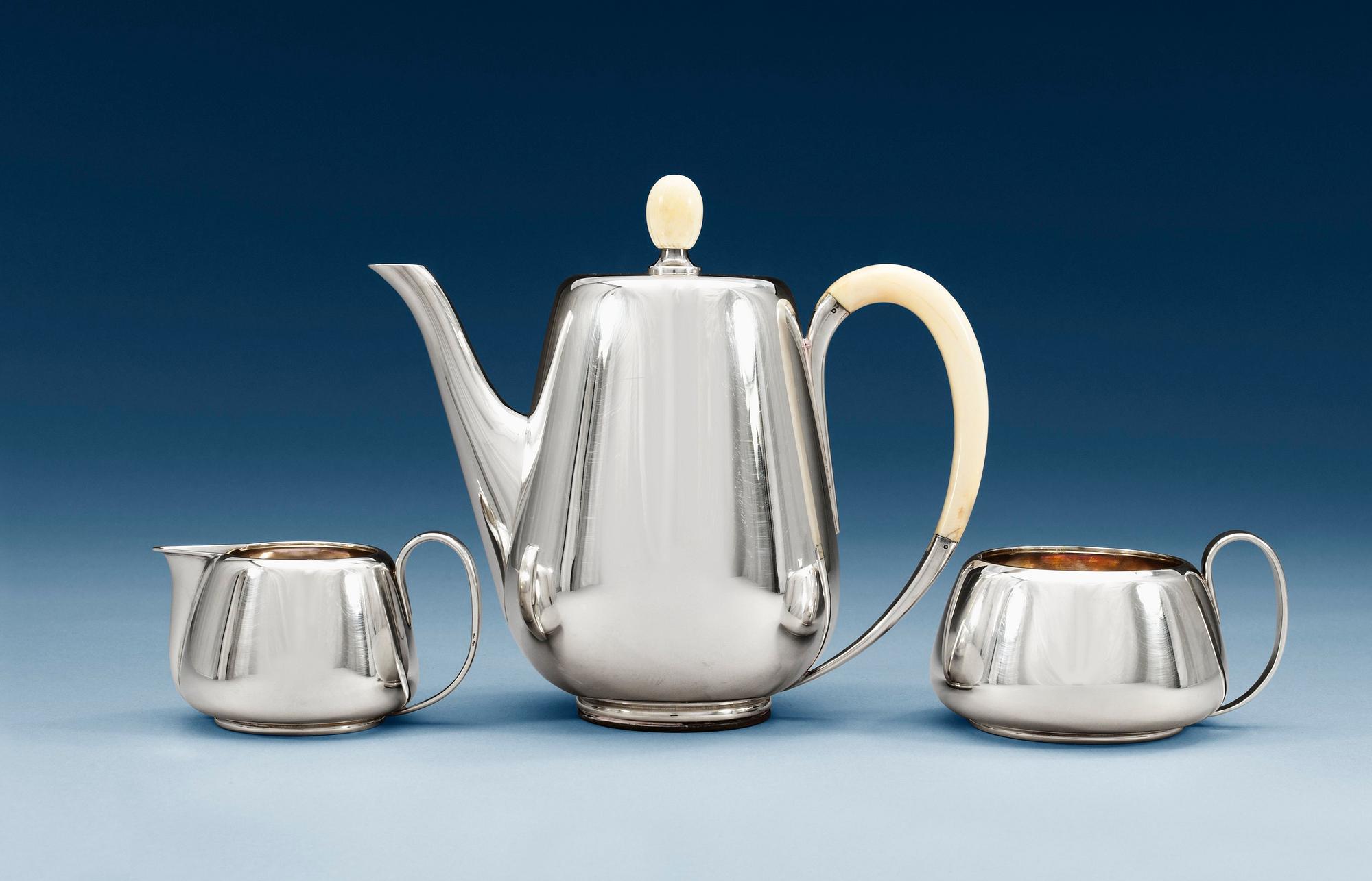 A Frantz Hingelberg 3 pcs of sterling coffee service, Aarhus Denmark 1948-79.