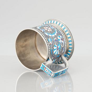 A Russian silver and enamel tea-glass holder, Moscow 1899-1908. Possibly Vasily Agafonov.