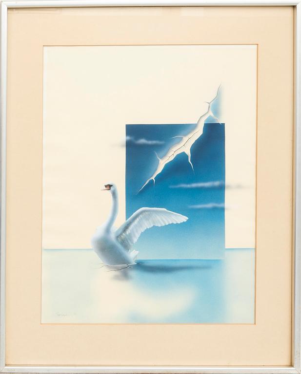 Thor Lindeneg, gouache och akvarell, signerad och daterad 86.