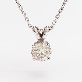 A 14K white gold necklace with a ca. 0.93 ct diamond.