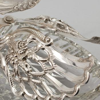 SALTKAR, silver och glas, importstämplad, 1900-talets andra hälft.
