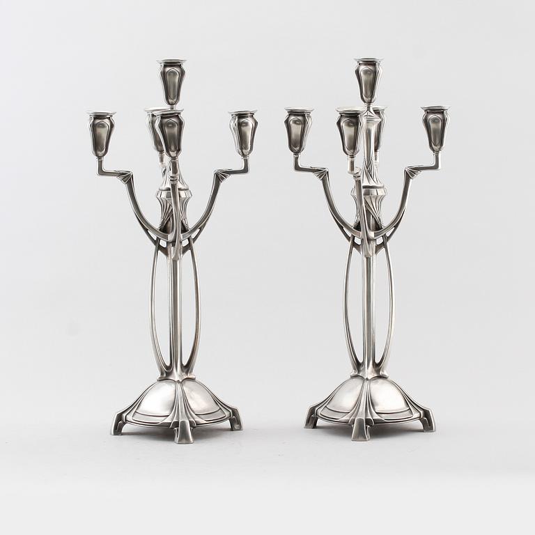 KANDELABRAR, 1 par, vitmetall, art nouveau stil, Achille Gamba.