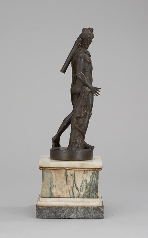 A bronze figure of the Apollo Belvedere on marble base, Rome late 18th century.