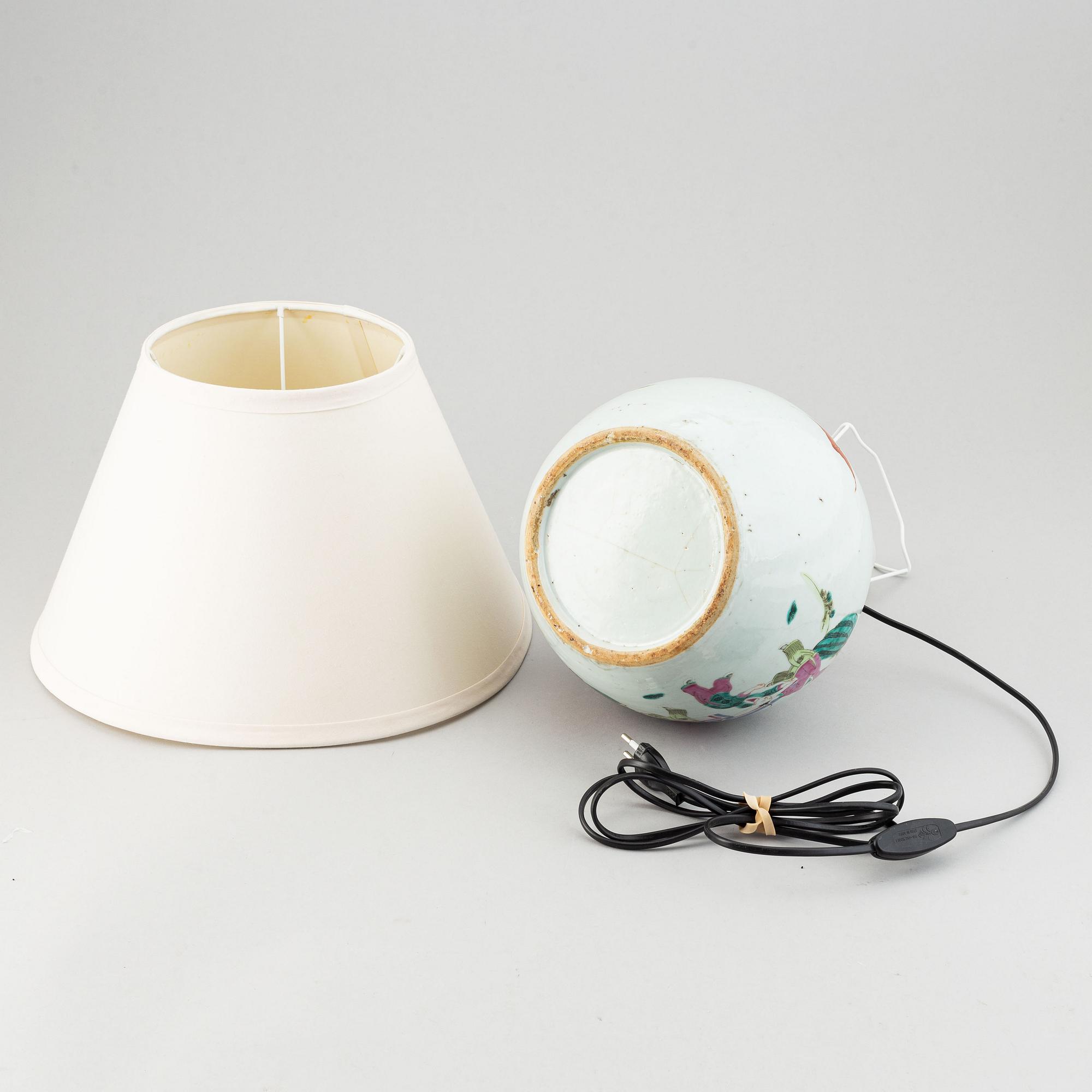 A famille rose jar, turned into a table lamp, Qing dynasty, late 19th/ early 20th century.