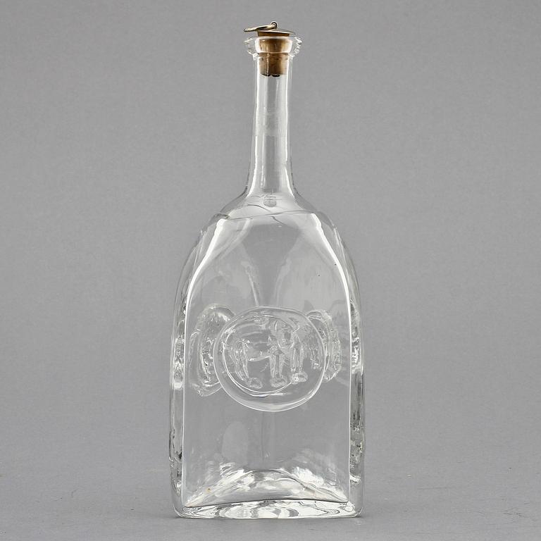 BRÄNNVINSFLASKA, glas, Erik Höglund, Boda, sign, 1900-talets andra hälft.