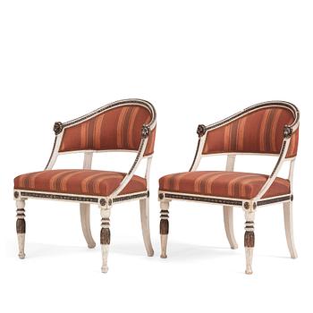 A pair of late Gustavian open amrchairs, late 18th century.