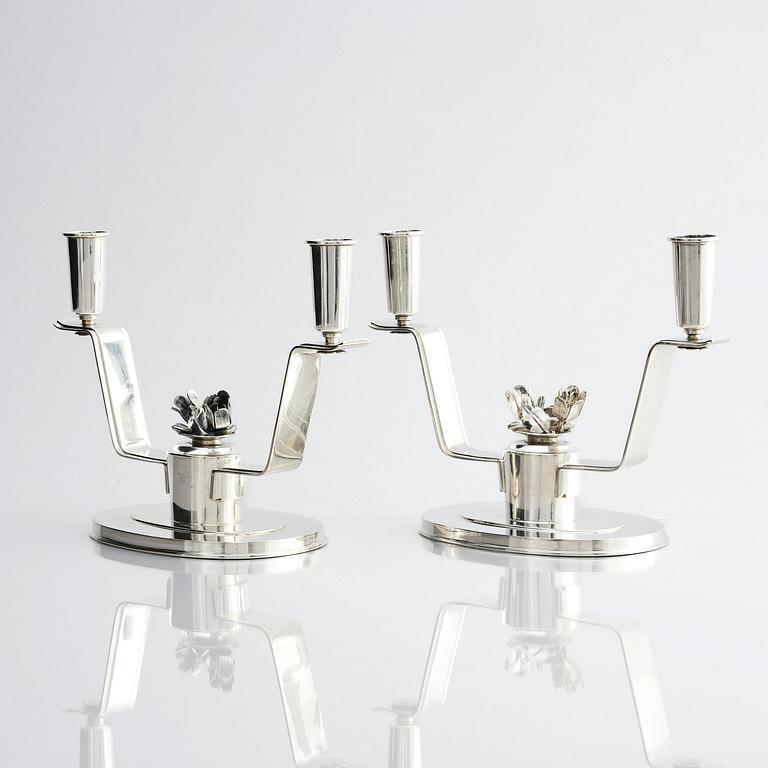 Carl Fredrik Carlman, a pair of silver candlesticks, design by Per Sköld, Stockholm, Sweden 1945.