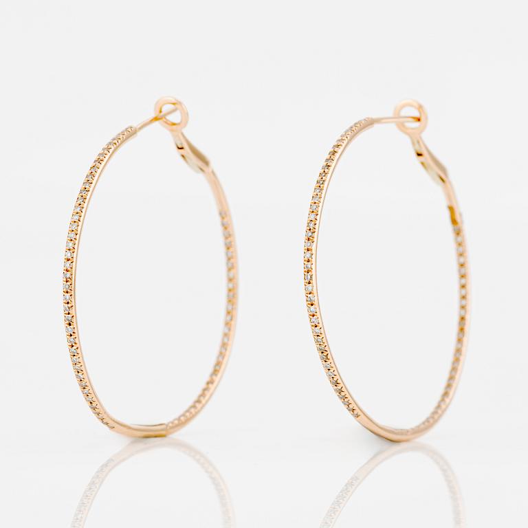 Earrings, hoop style, 14K rose gold with brilliant-cut diamonds.