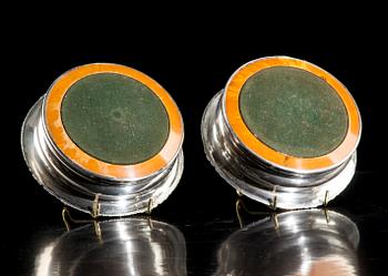 COASTERS, 2 st, nysilver, märkta Bannister, sekelskiftet 1800/1900.