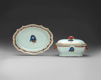 An armorial tureen with cover and a serving dish, Qing dynasty, Qianlong (1736-95).