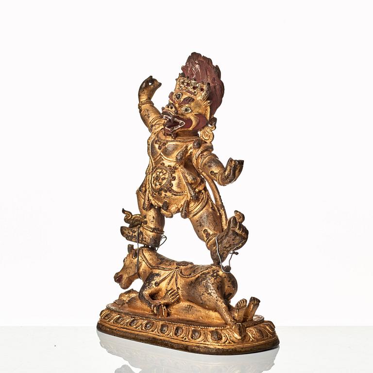 A cold gilt bronze scultpure of Yama, Tibeto-Chinese, 19th Century.