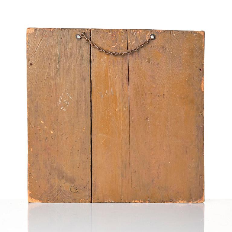 Kakelplatta, "cuerda seca" lergods, ca 39 x 40 cm (med montering 44 x 44 cm), Qajardynastin Persien (Iran),.